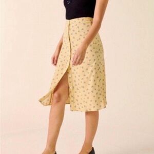 Rouje Yellow Cream Pencil Skirt with Slit